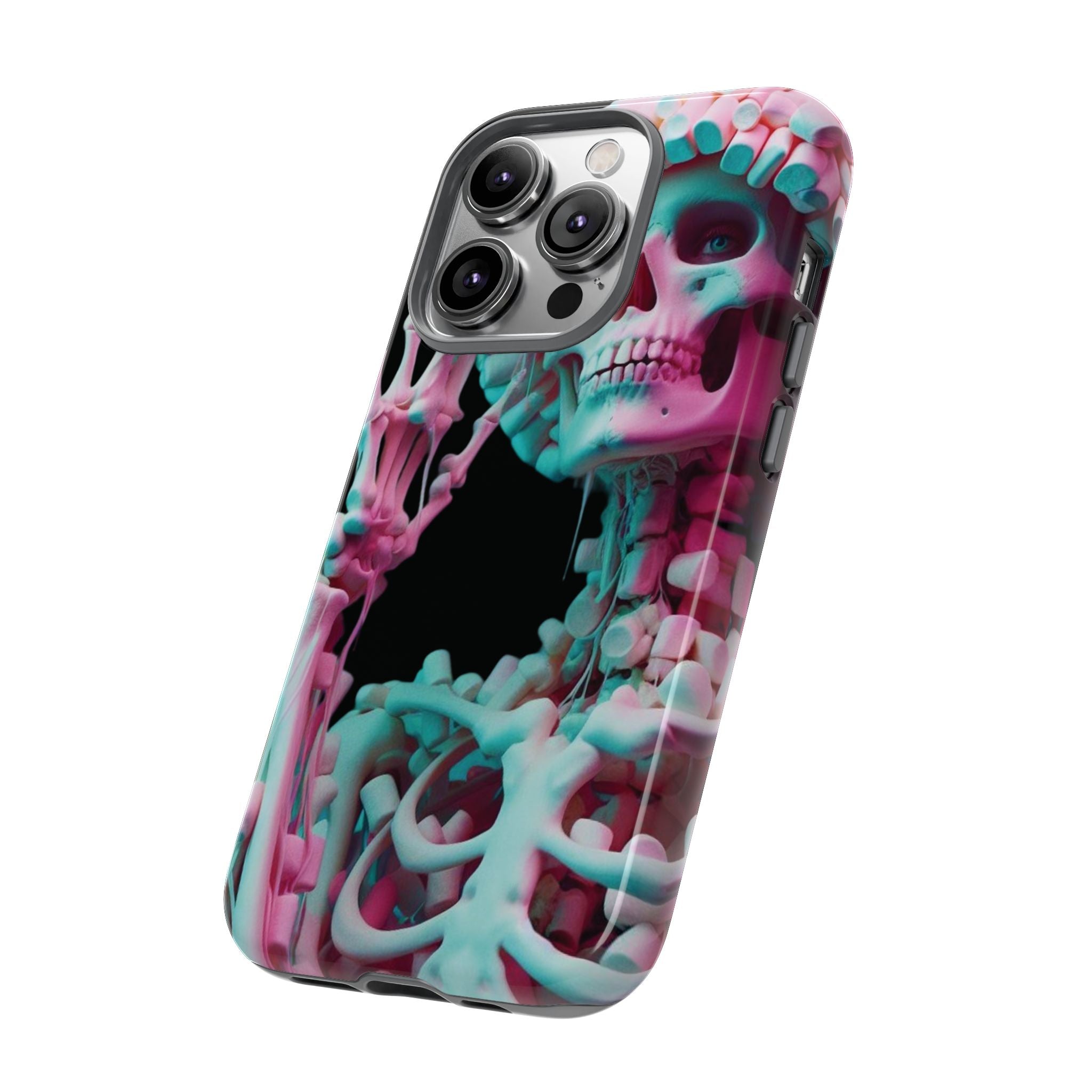 Neon Pink Skeleton (Black) Tough Phone Case for iPhone, Galaxy, or Google Pixel