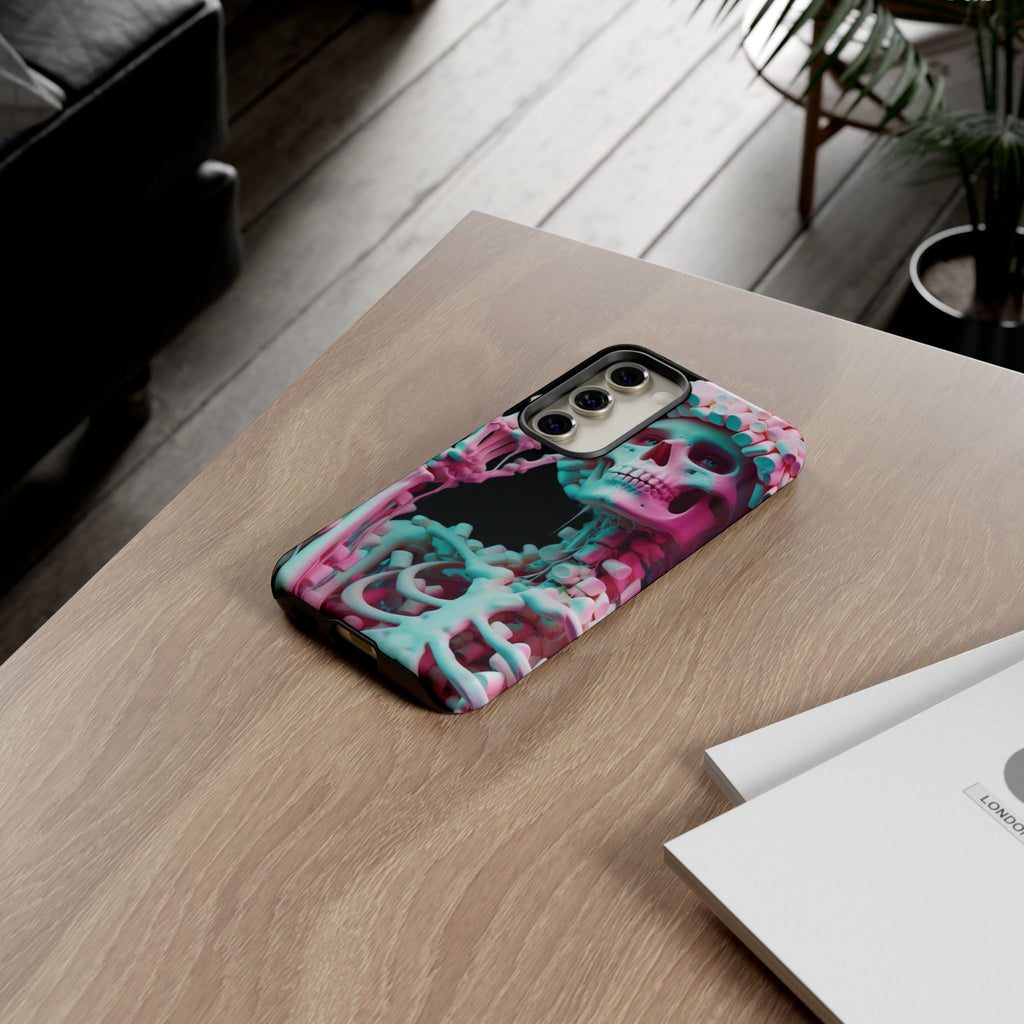 Neon Pink Skeleton (Black) Tough Phone Case for iPhone, Galaxy, or Google Pixel