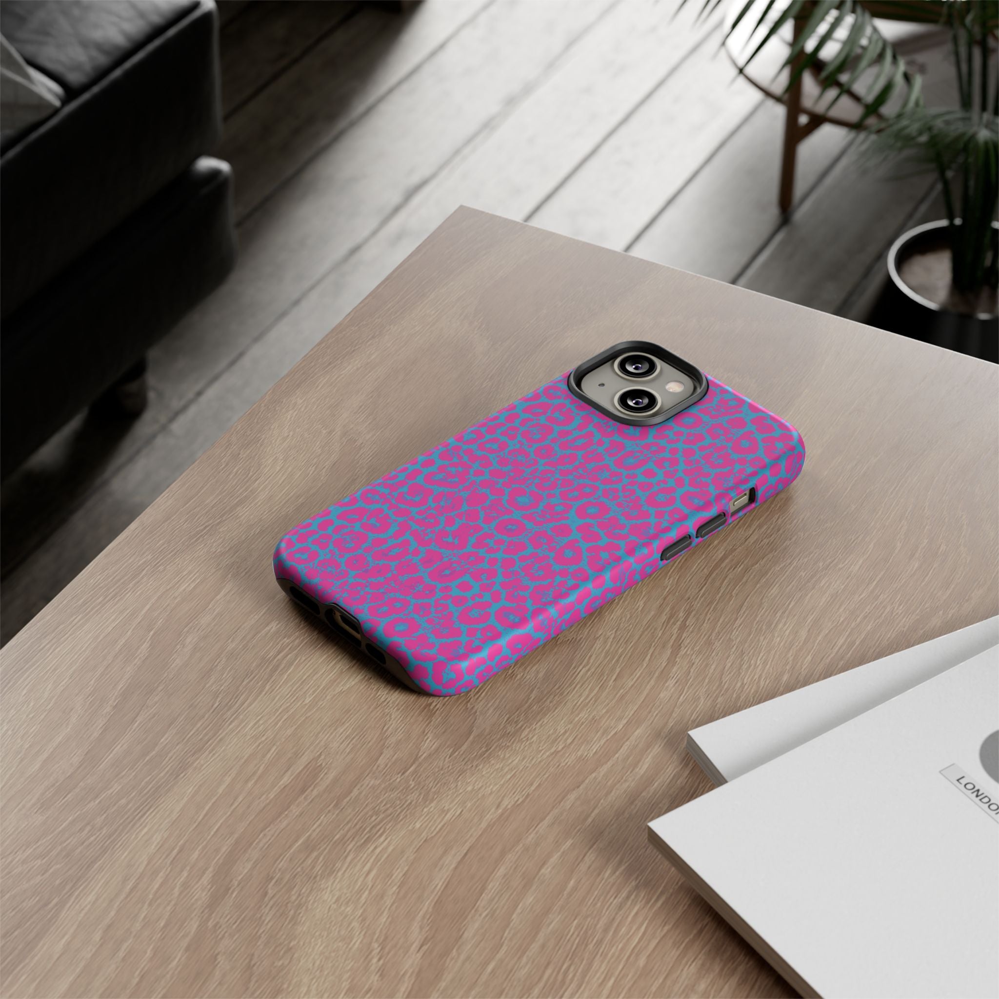 Pink Blue Leopard Tough Phone Case iPhone, Galaxy, or Google Pixel