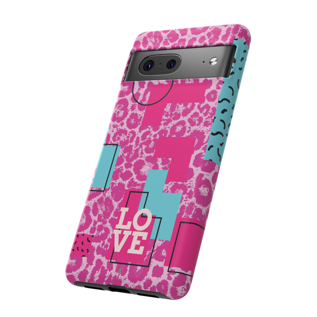 Retro Love Pink Leopard RG Tough Phone Case for iPhone, Galaxy, or Google Pixel