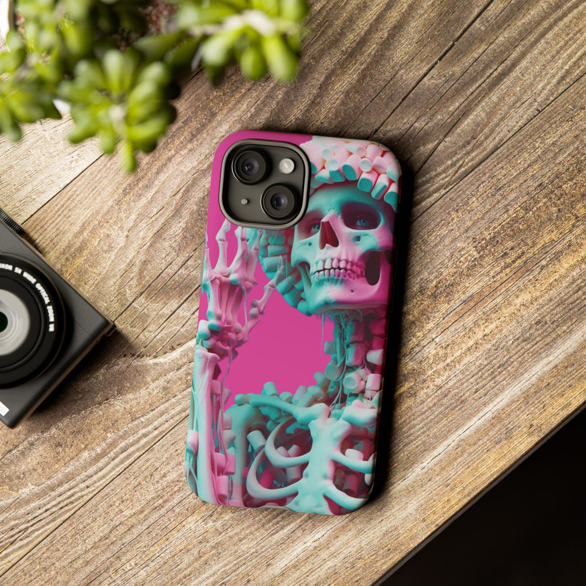 Neon Pink Skeleton Tough Phone Case for iPhone, Galaxy and Google Pixel