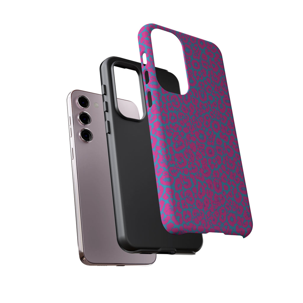 Pink Blue Leopard Tough Phone Case iPhone, Galaxy, or Google Pixel