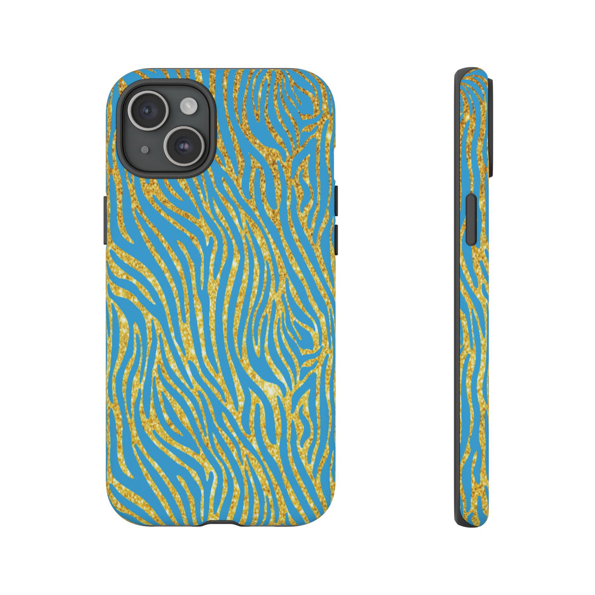 Blue Gold Zebra Tough Case for iPhone, Galaxy, or Google Pixel