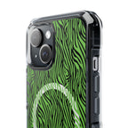 Neon Green Zebra Magnetic iPhone 14, 15, 16 Series Clear Impact Cases