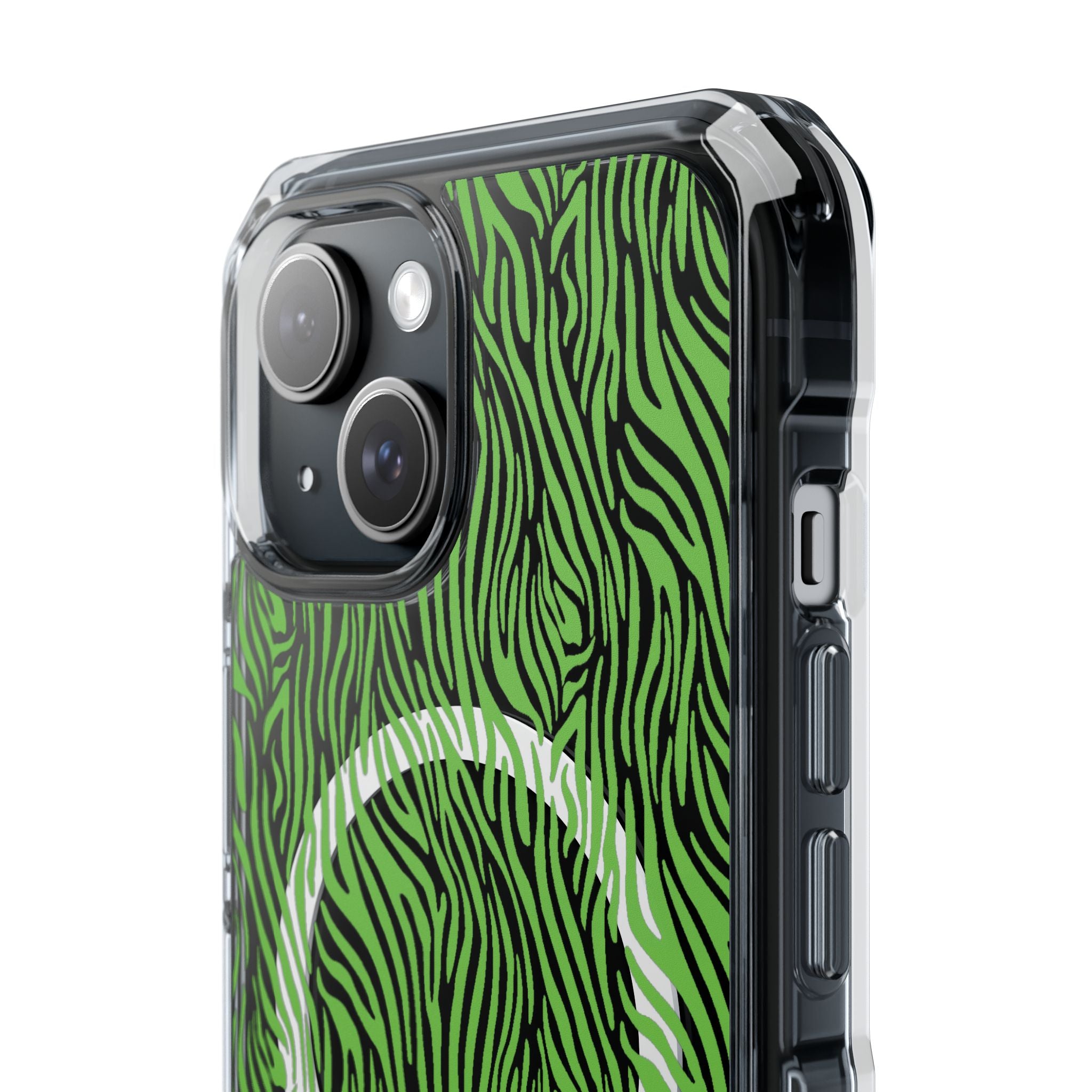 Neon Green Zebra Magnetic iPhone 14, 15, 16 Series Clear Impact Cases