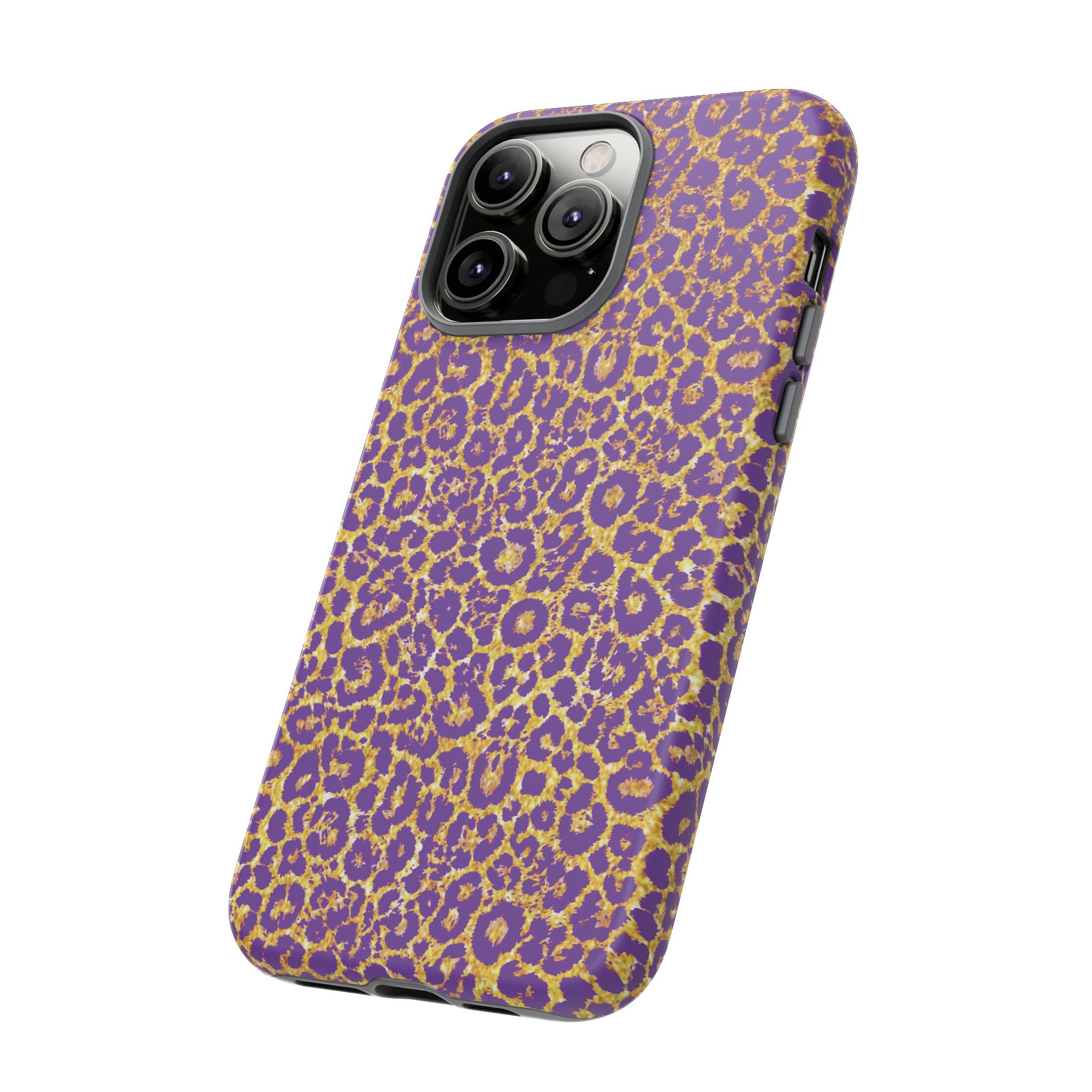 Purple Gold Leopard Tough Phone Case for iPhone, Galaxy, or Google Pixel