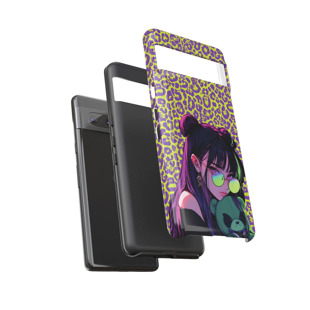 Purple Neon Lime Leopard Kz Tough Case for iPhone, Galaxy, or Google Pixel