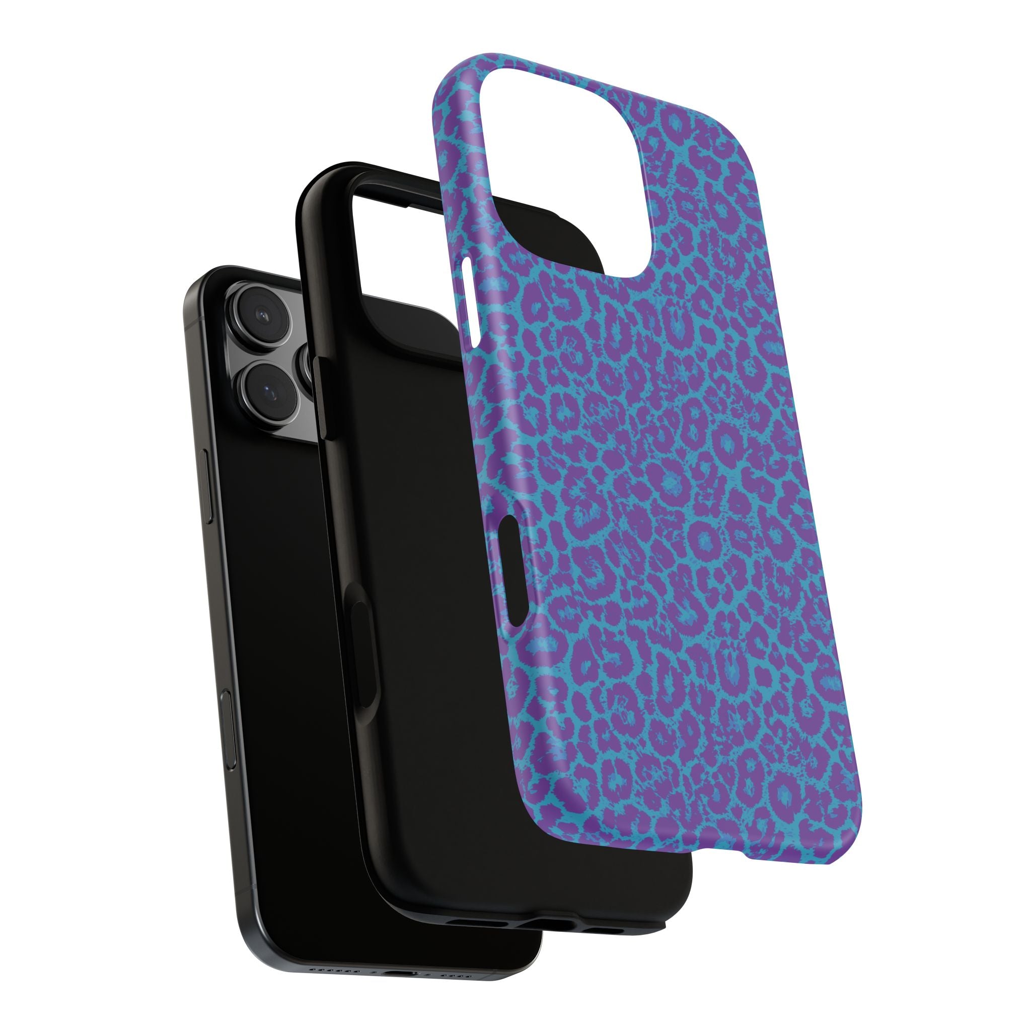 Leopard Printed Purple Blue Tough Phone Case for iPhone, Galaxy, or Google Pixel