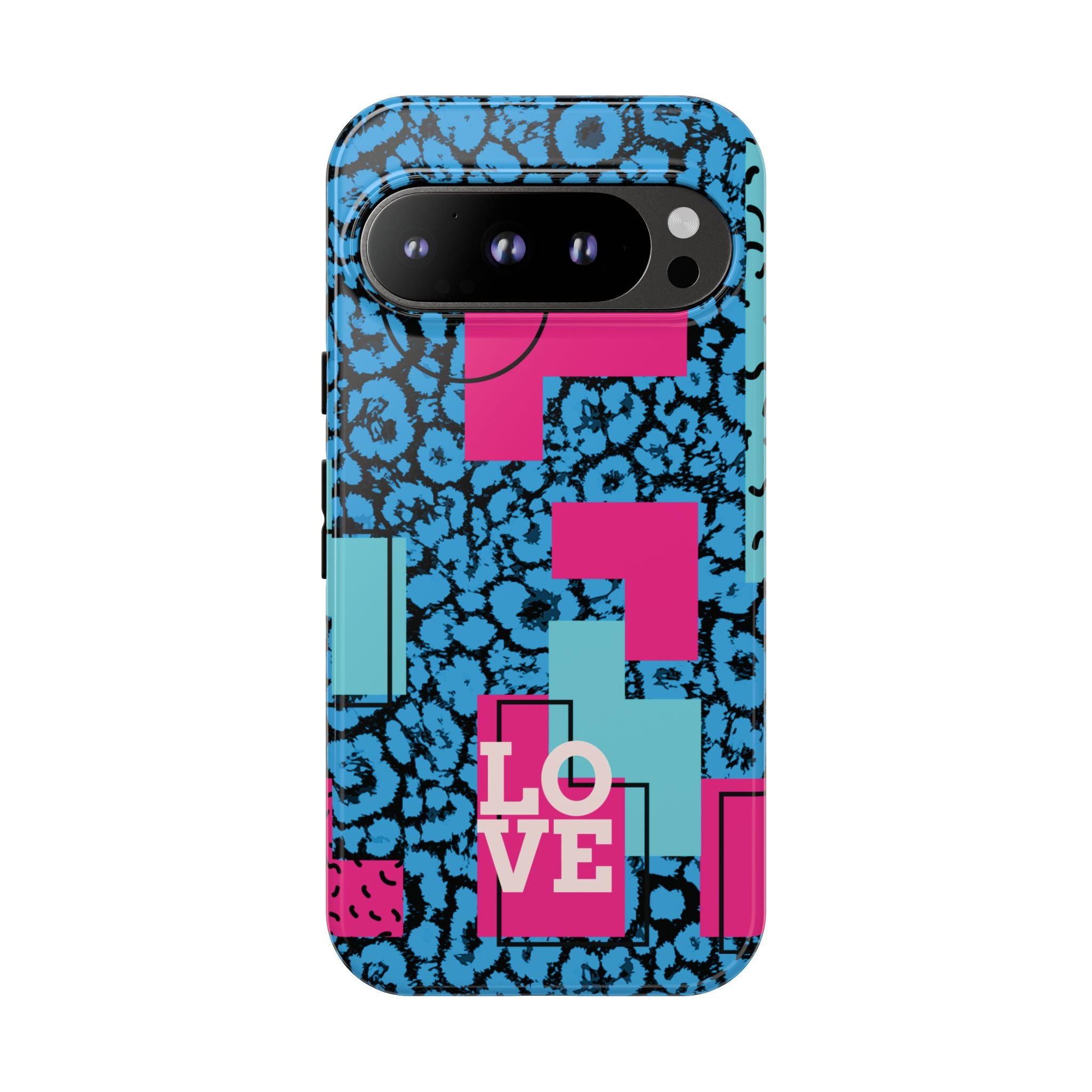 LOVE Blue Leopard 80s Vibe Tough Case for iPhone, Galaxy, or Google Pixel