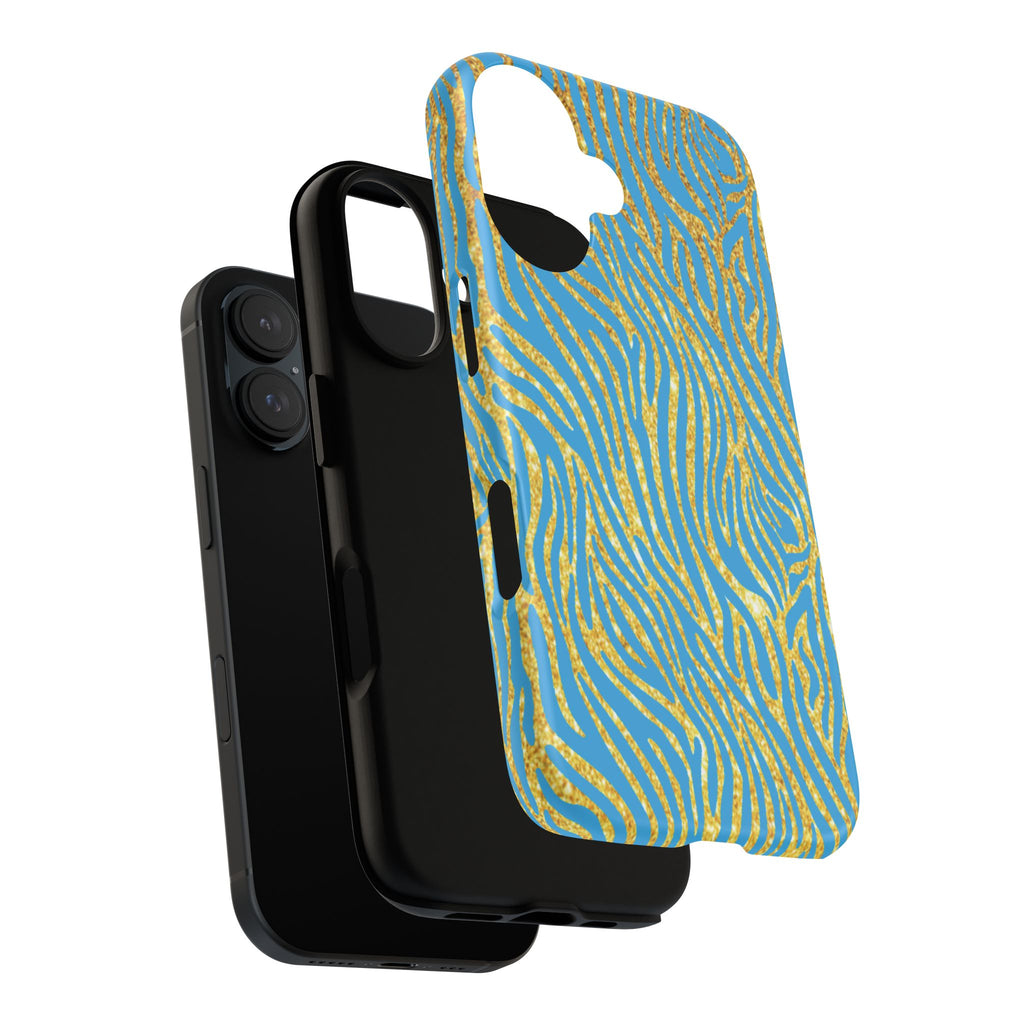 Blue Gold Zebra Tough Case for iPhone, Galaxy, or Google Pixel