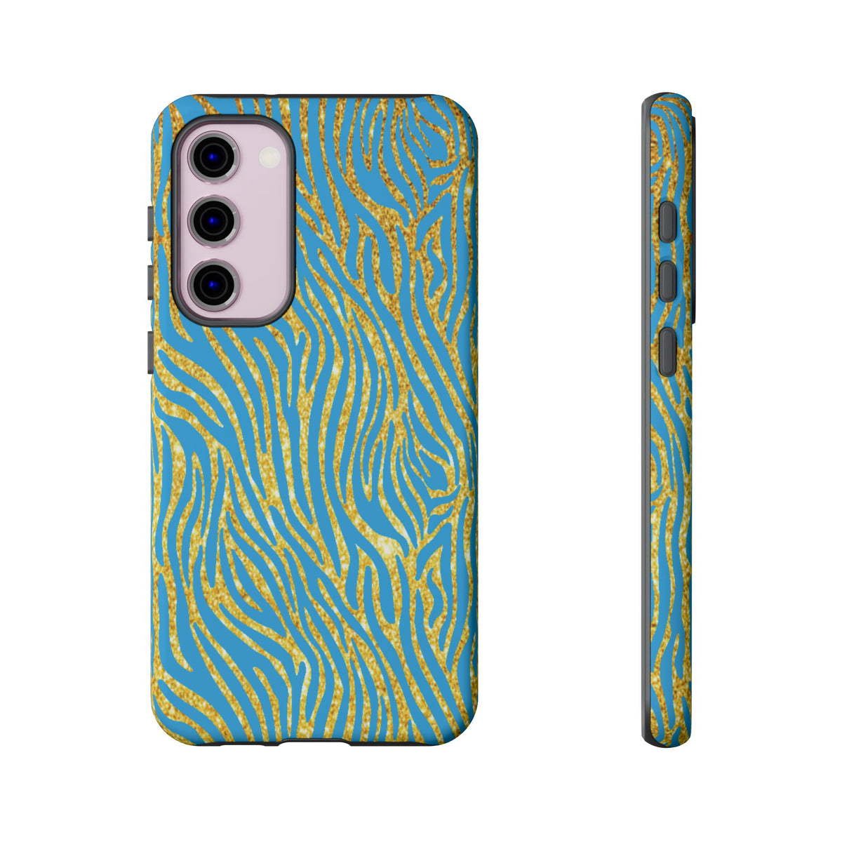 Blue Gold Zebra Tough Case for iPhone, Galaxy, or Google Pixel