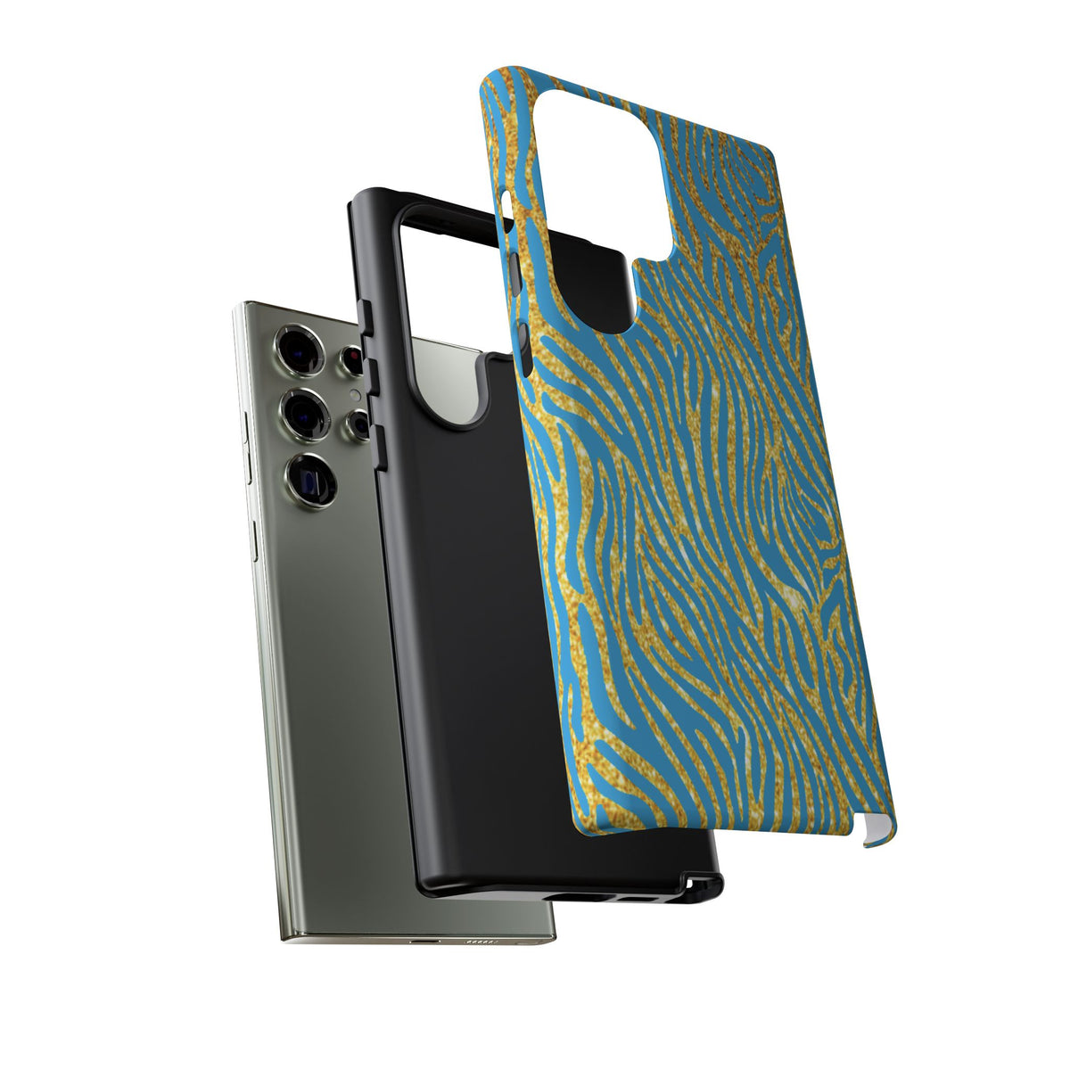 Blue Gold Zebra Tough Case for iPhone, Galaxy, or Google Pixel
