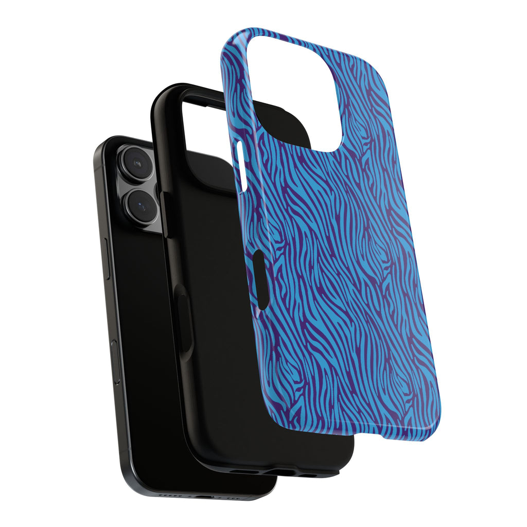 Zebra Print Blue and Purple Tough Case for iPhone, Galaxy or Google Pixel