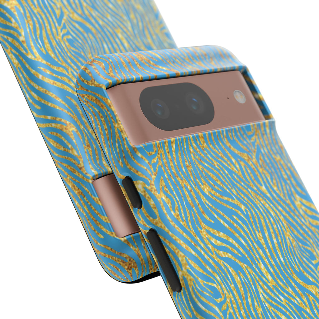 Blue Gold Zebra Tough Case for iPhone, Galaxy, or Google Pixel