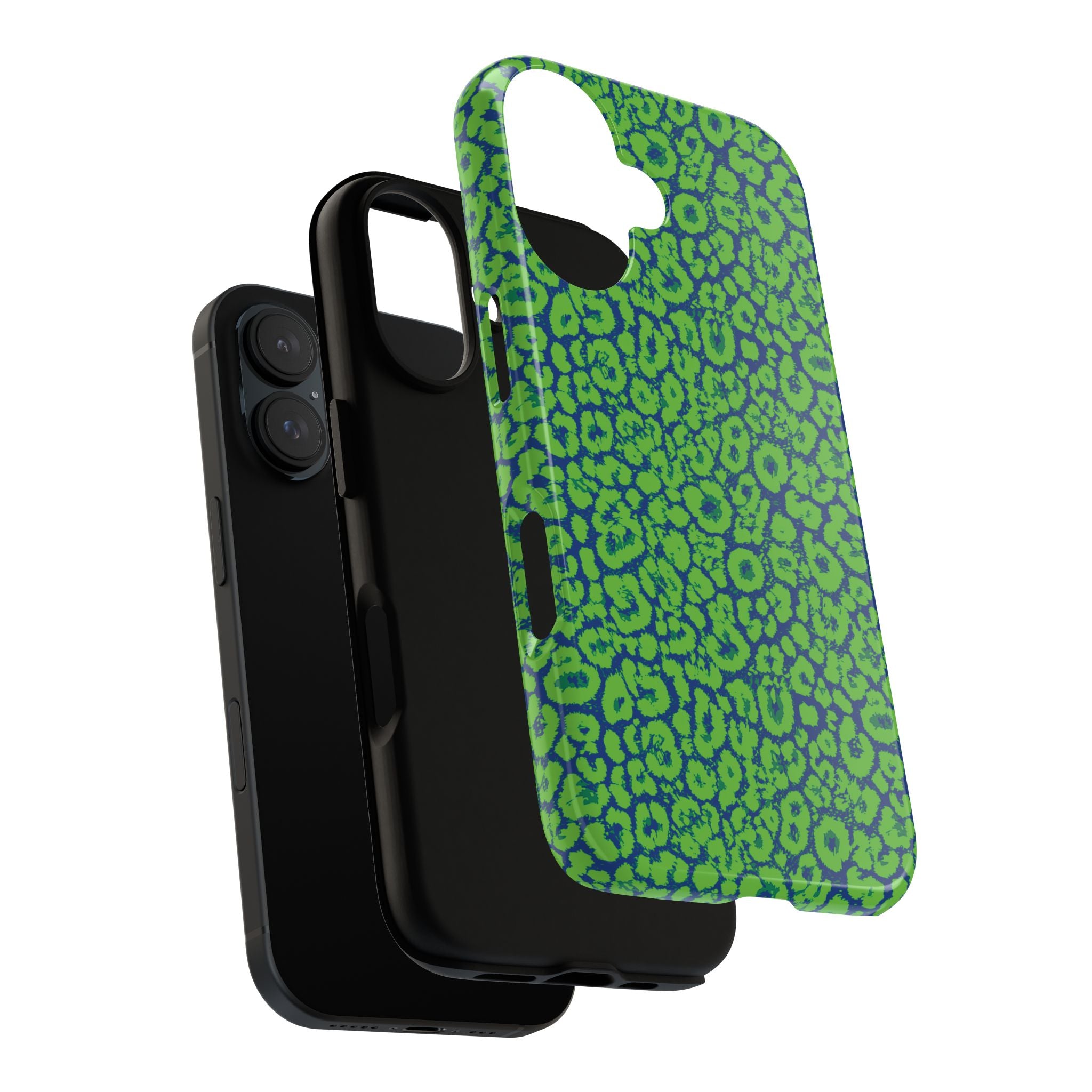 Blue Neon Green  Leopard Tough Phone Case for iPhone, Galaxy, or Google Pixel