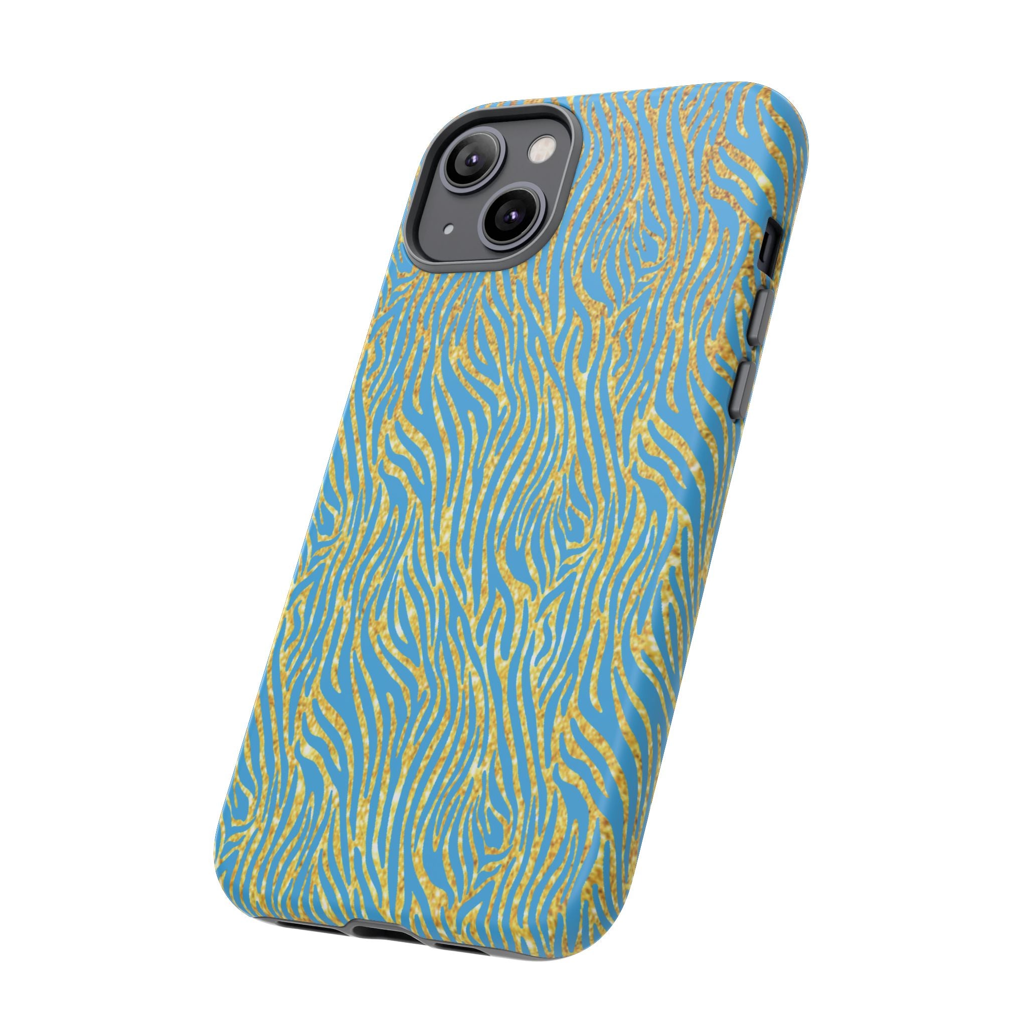 Blue Gold Zebra Tough Case for iPhone, Galaxy, or Google Pixel