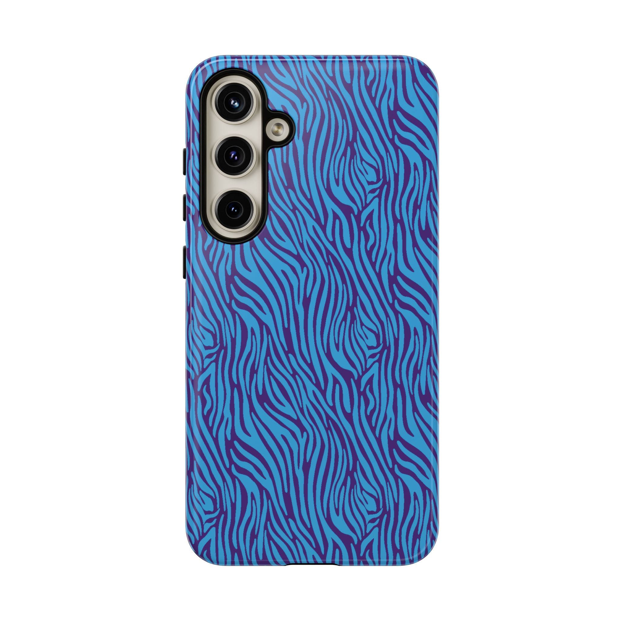 Zebra Print Blue and Purple Tough Case for iPhone, Galaxy or Google Pixel