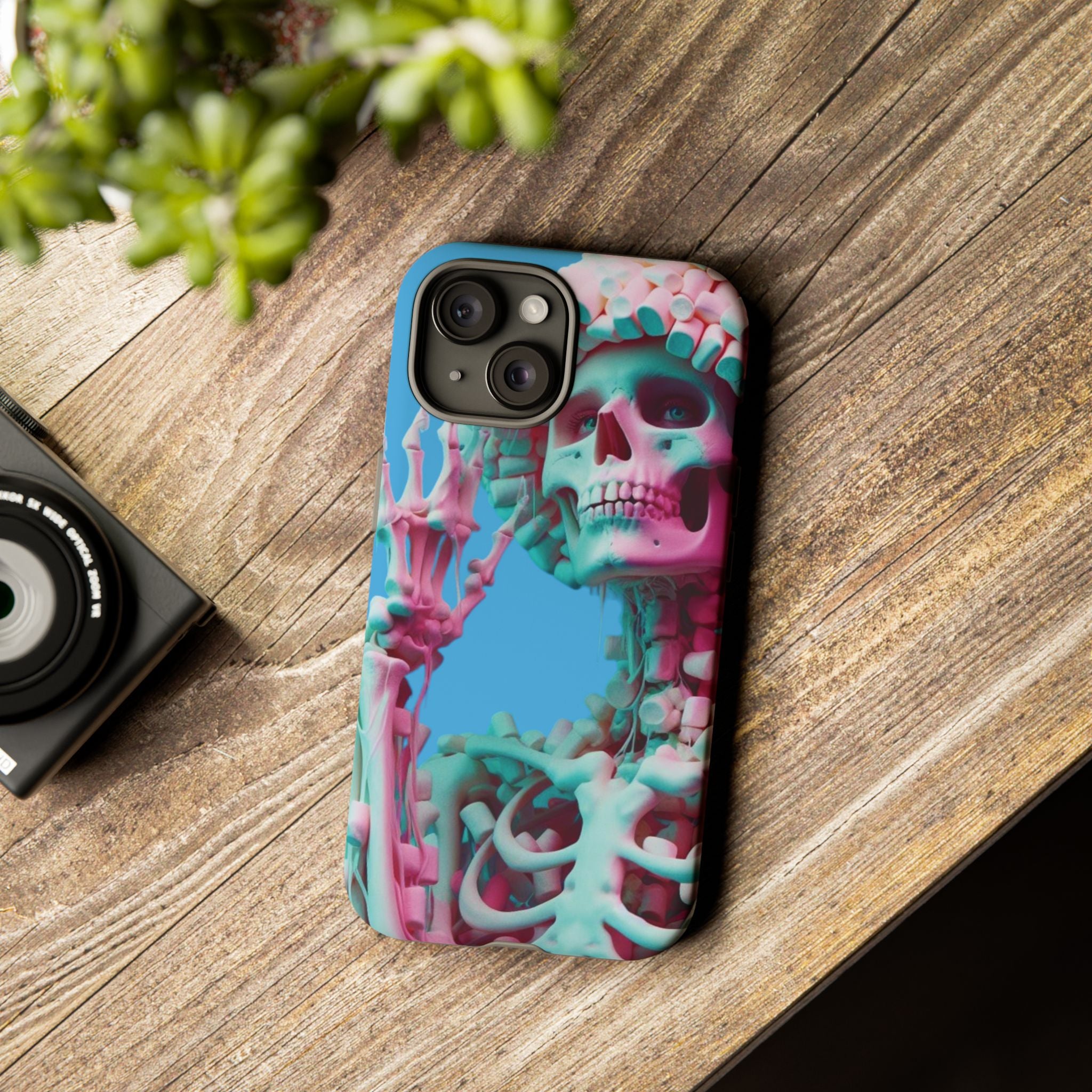 Neon Pink Skeleton Blue Tough Phone Case for iPhone, Galaxy or Google Pixel