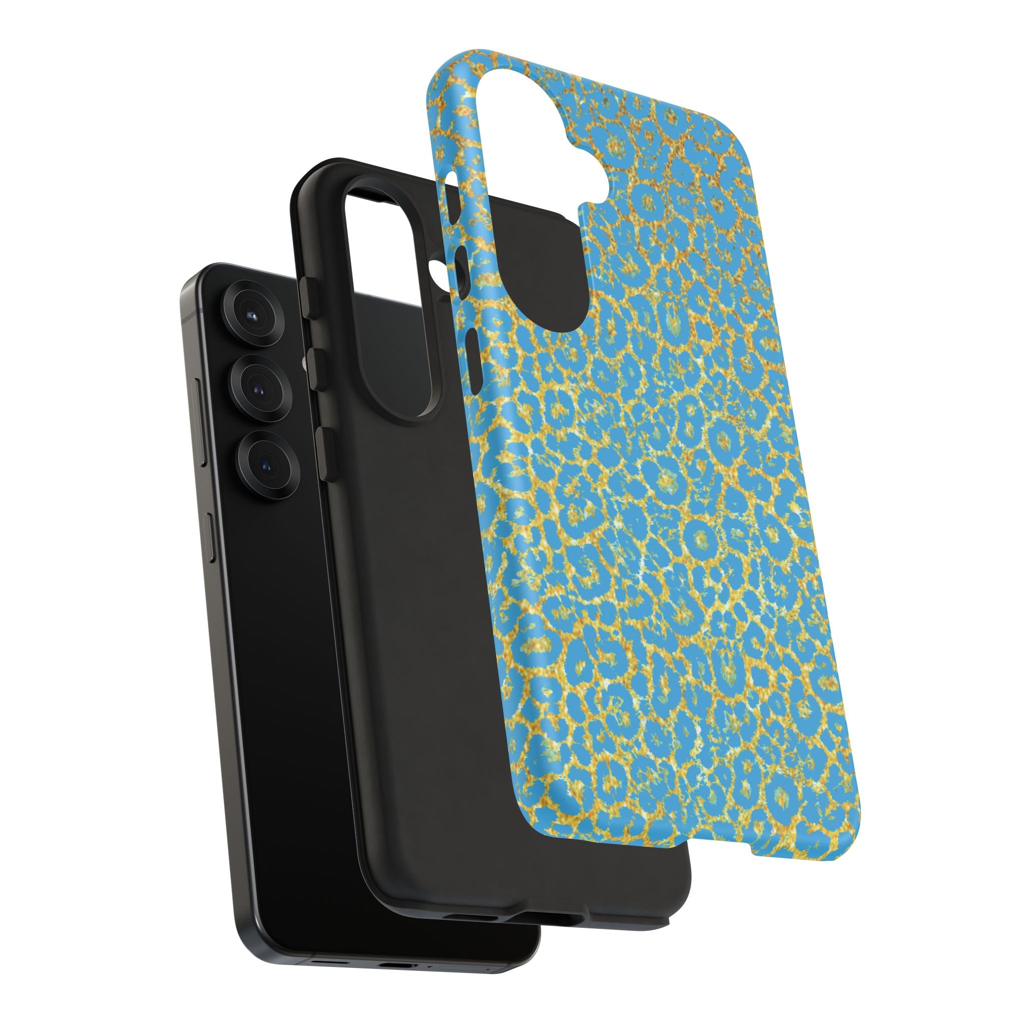 Blue Gold Leopard Tough Phone Case for iPhone, Galaxy, or Google Pixel