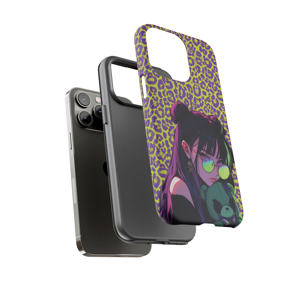 Purple Neon Lime Leopard Kz Tough Case for iPhone, Galaxy, or Google Pixel