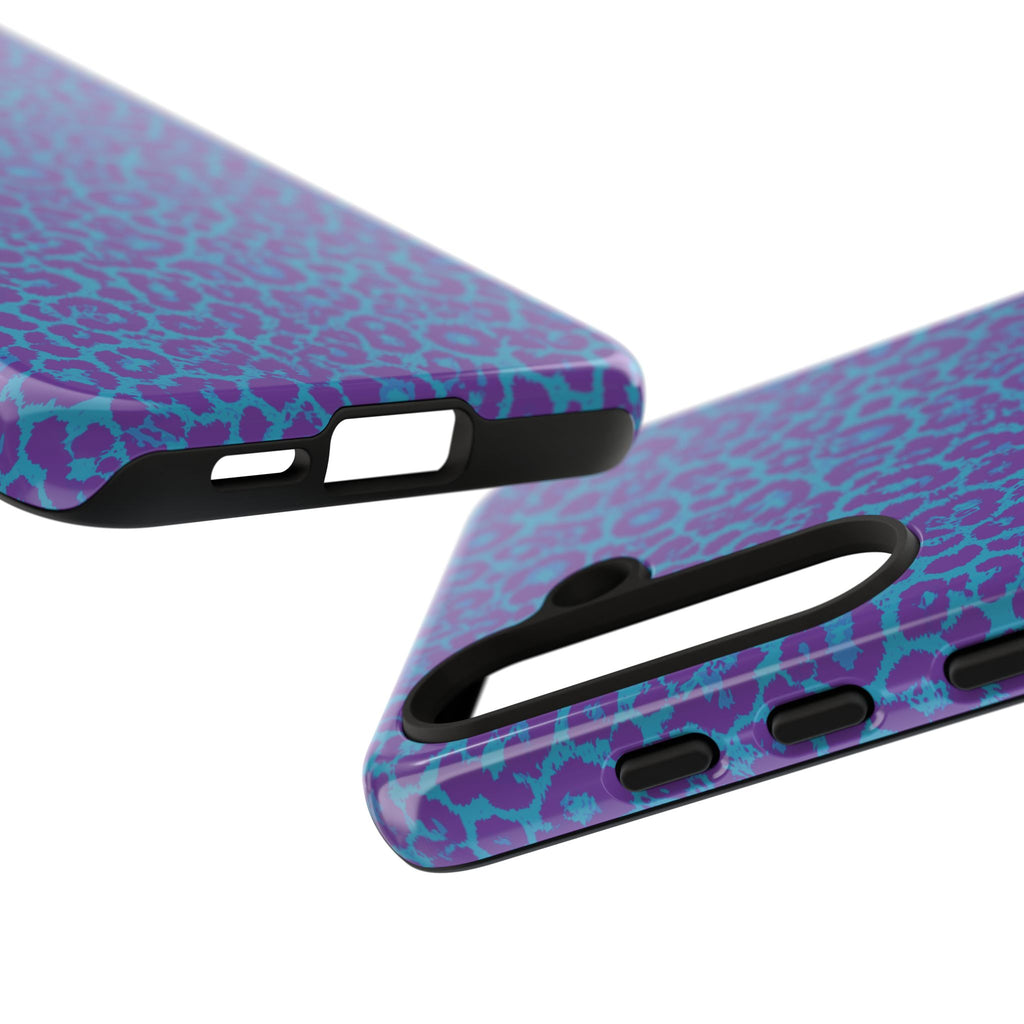Leopard Printed Purple Blue Tough Phone Case for iPhone, Galaxy, or Google Pixel