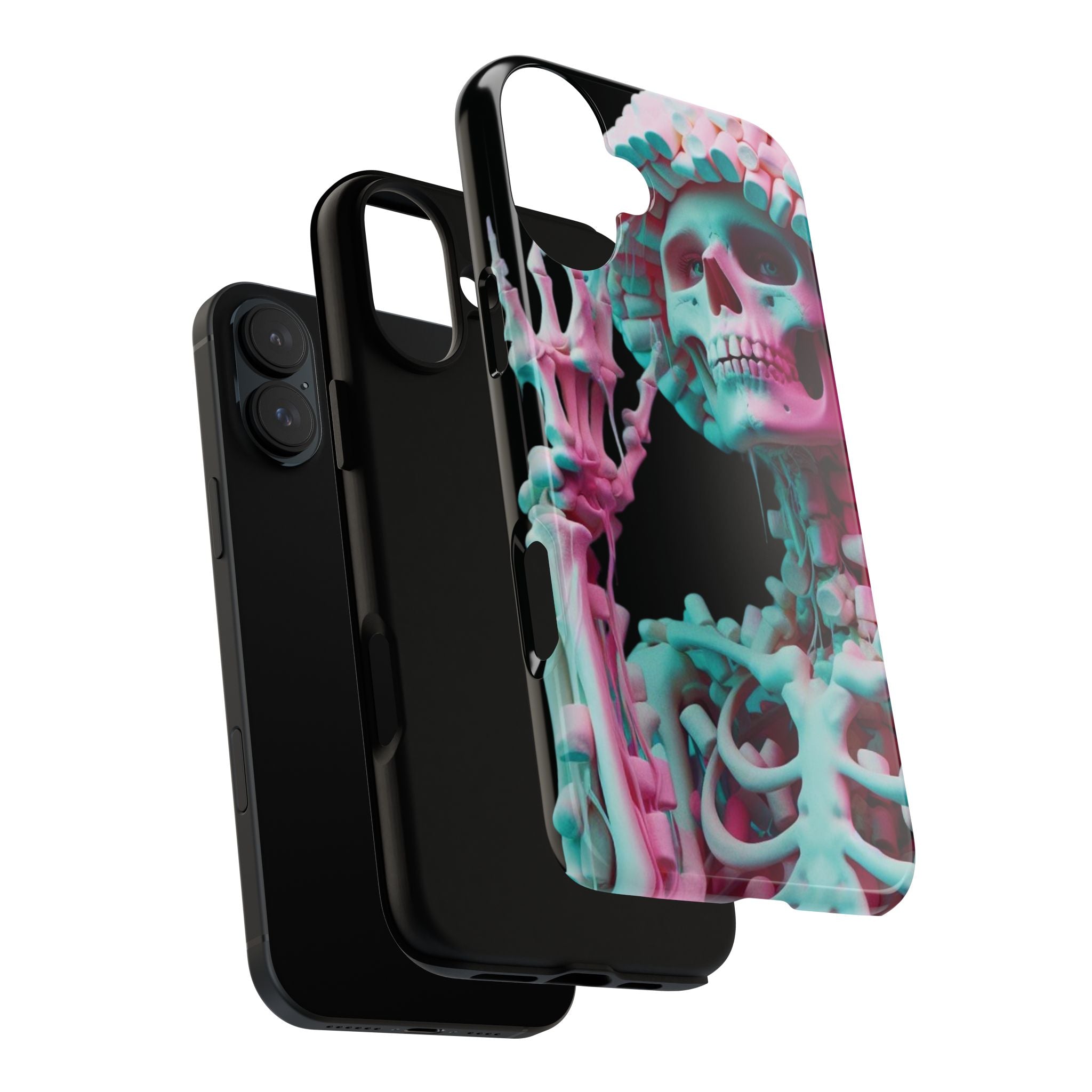 Neon Pink Skeleton (Black) Tough Phone Case for iPhone, Galaxy, or Google Pixel
