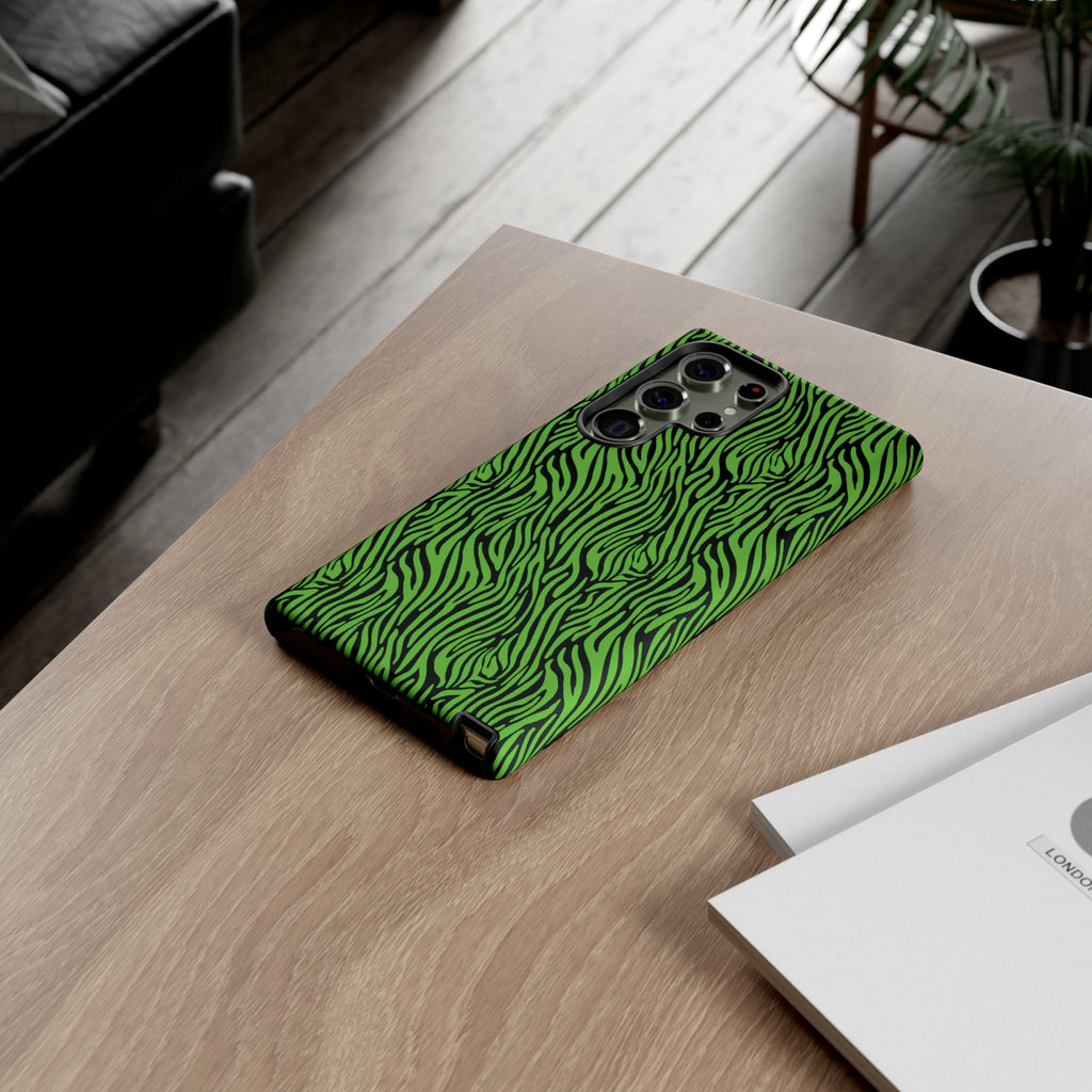 Neon Green Zebra Tough Phone Case iPhone, Galaxy, or Google Pixel