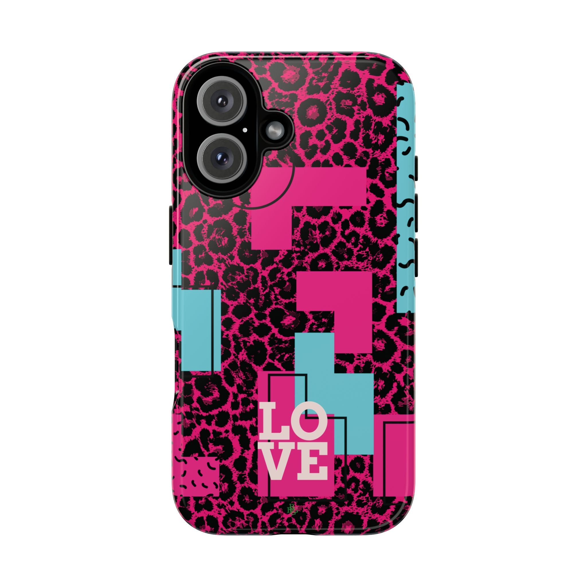 Pink Love Retro Blocks Leopard RG Tough Phone Case for iPhone, Galaxy, or Google Pixel