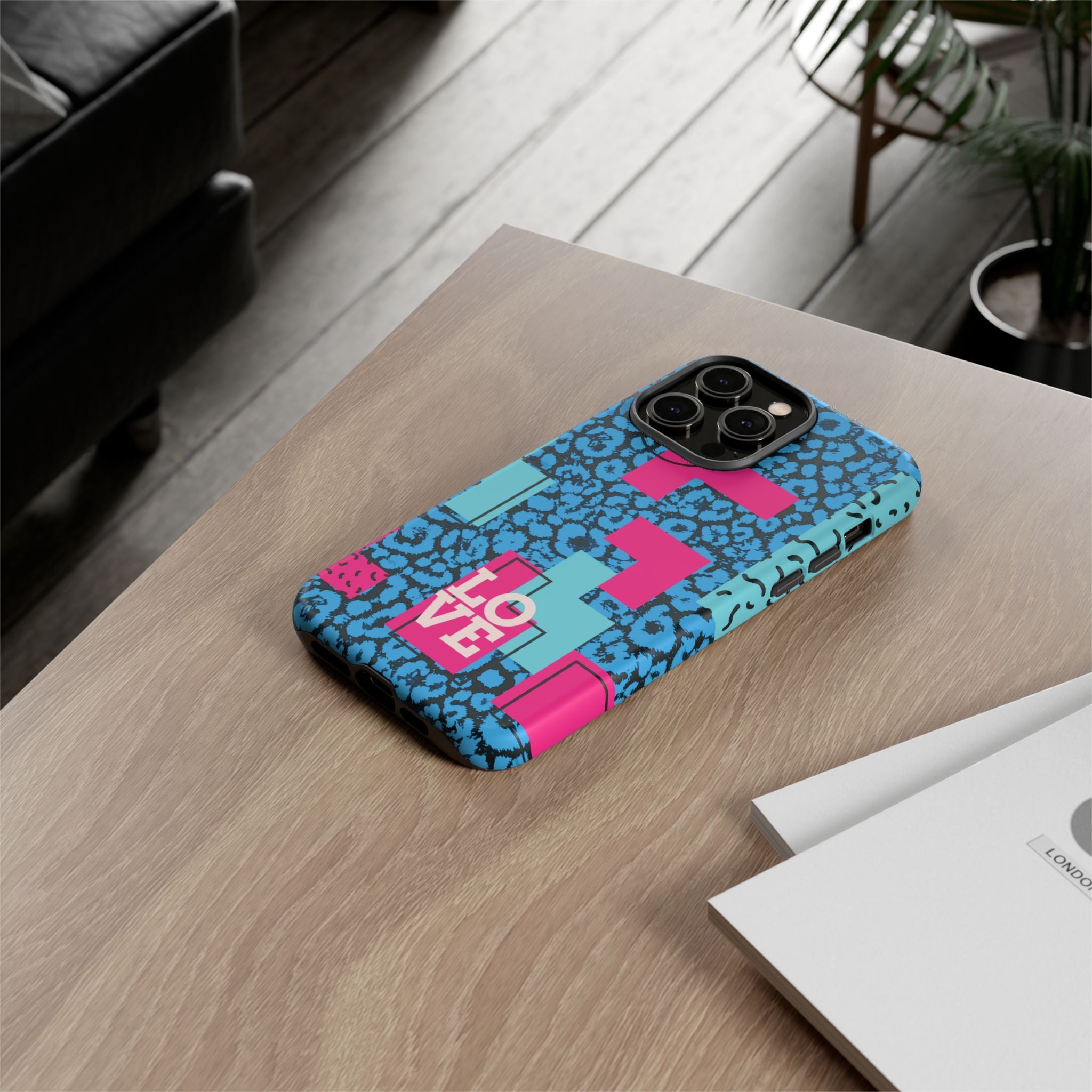 LOVE Blue Leopard 80s Vibe Tough Case for iPhone, Galaxy, or Google Pixel