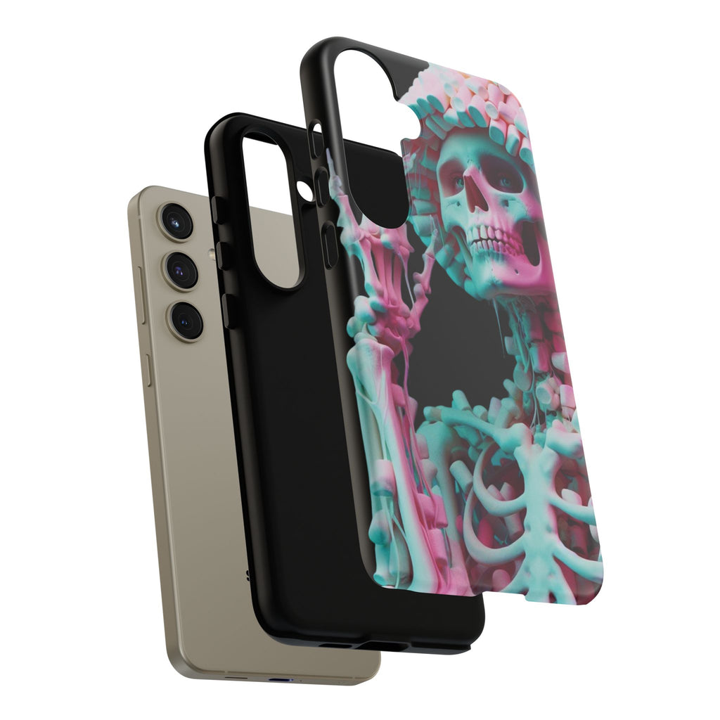 Neon Pink Skeleton (Black) Tough Phone Case for iPhone, Galaxy, or Google Pixel