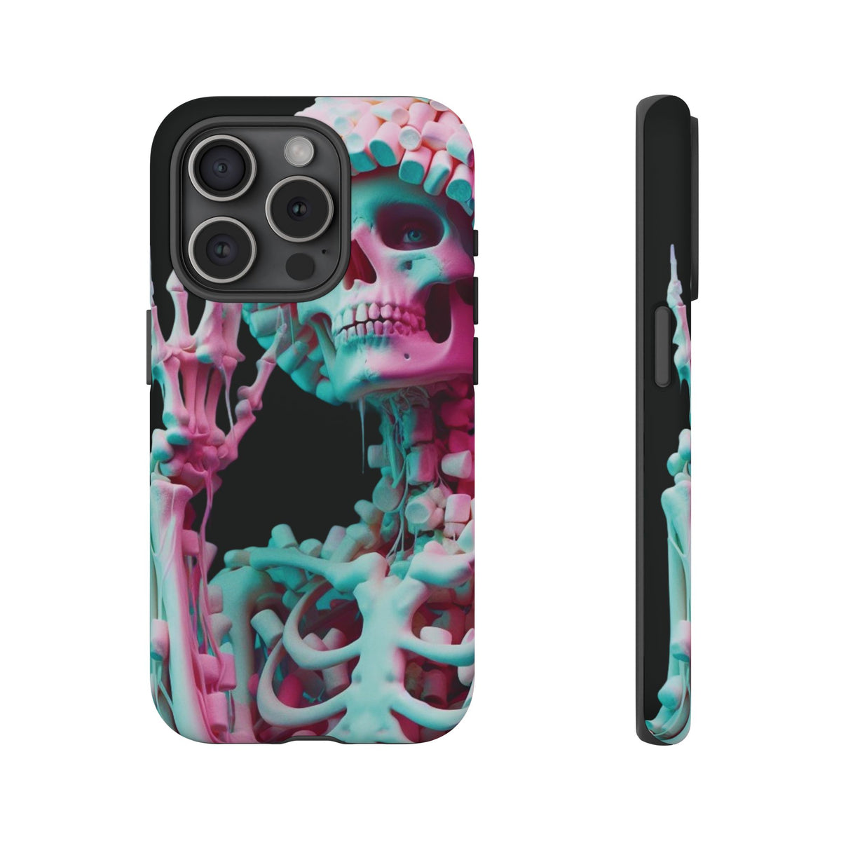 Neon Pink Skeleton (Black) Tough Phone Case for iPhone, Galaxy, or Google Pixel