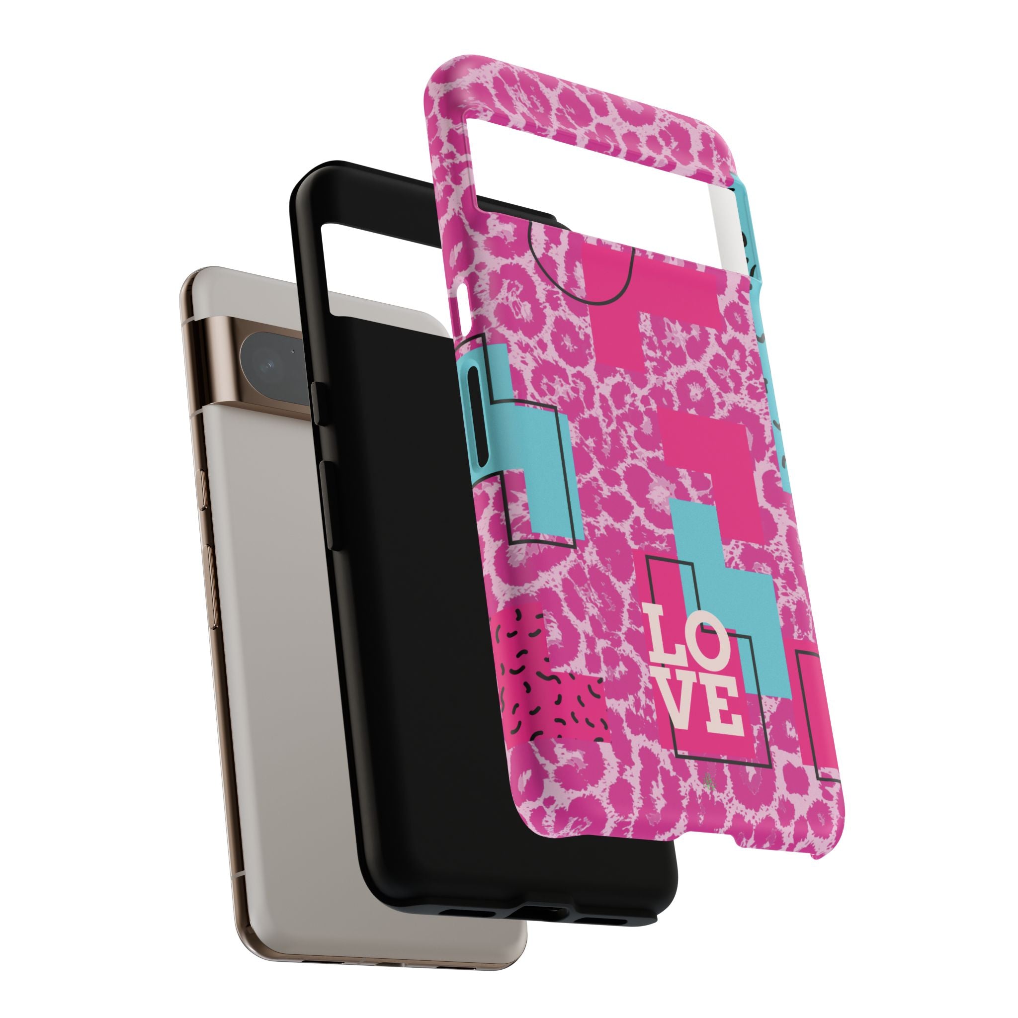 Retro Love Pink Leopard RG Tough Phone Case for iPhone, Galaxy, or Google Pixel