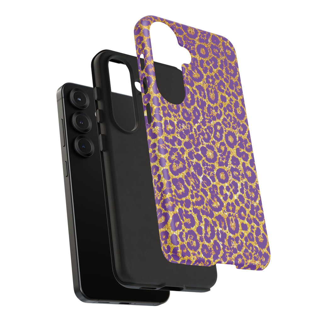Purple Gold Leopard Tough Phone Case for iPhone, Galaxy, or Google Pixel