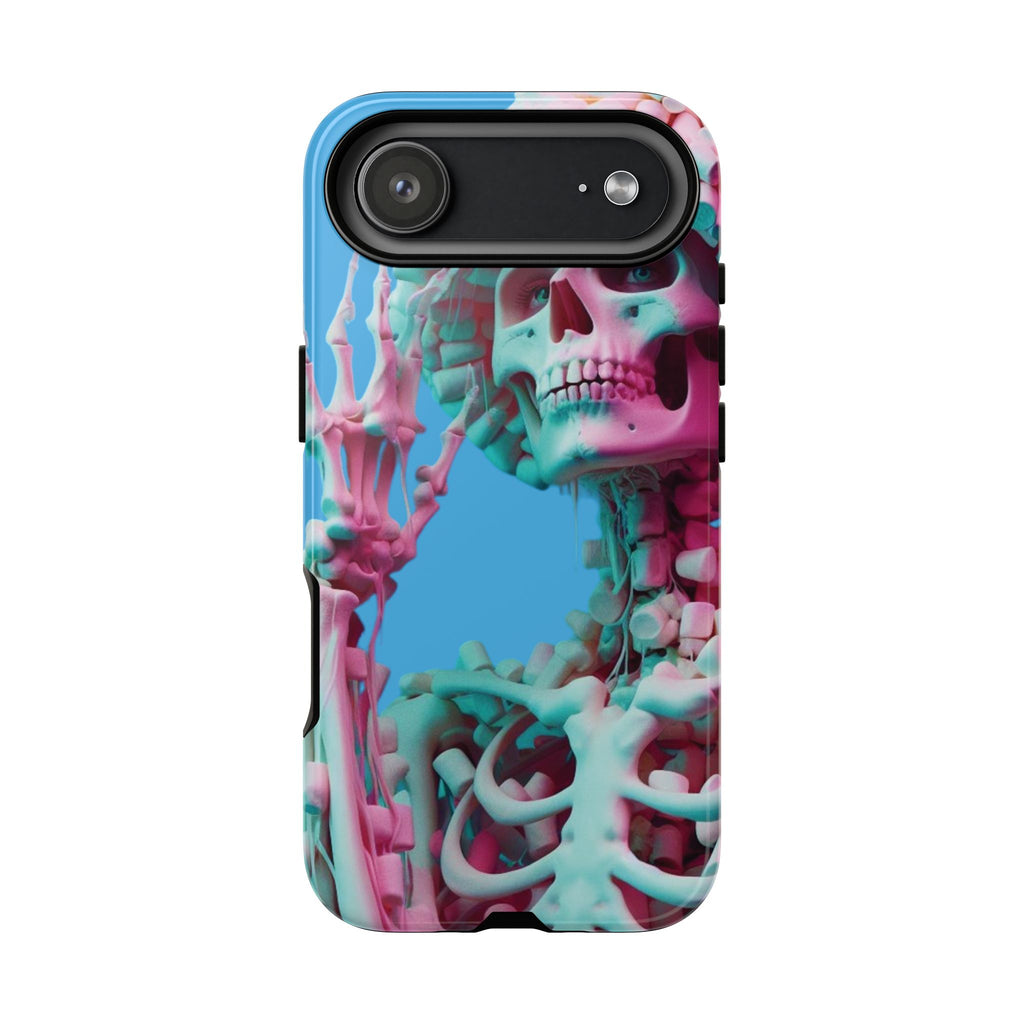 Neon Pink Skeleton Blue Tough Phone Case for iPhone, Galaxy or Google Pixel