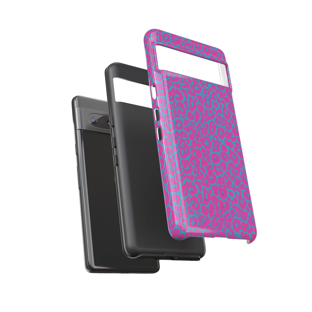 Pink Blue Leopard Tough Phone Case iPhone, Galaxy, or Google Pixel