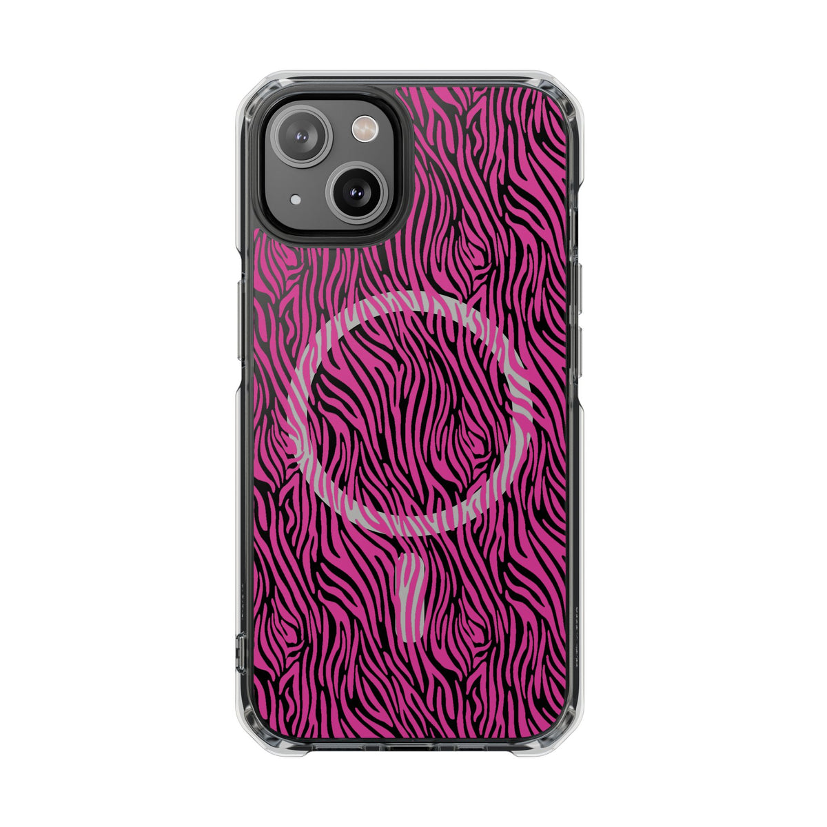 Pink Zebra Magnetic iPhone 14, 15, 16 Series Clear Impact Cases