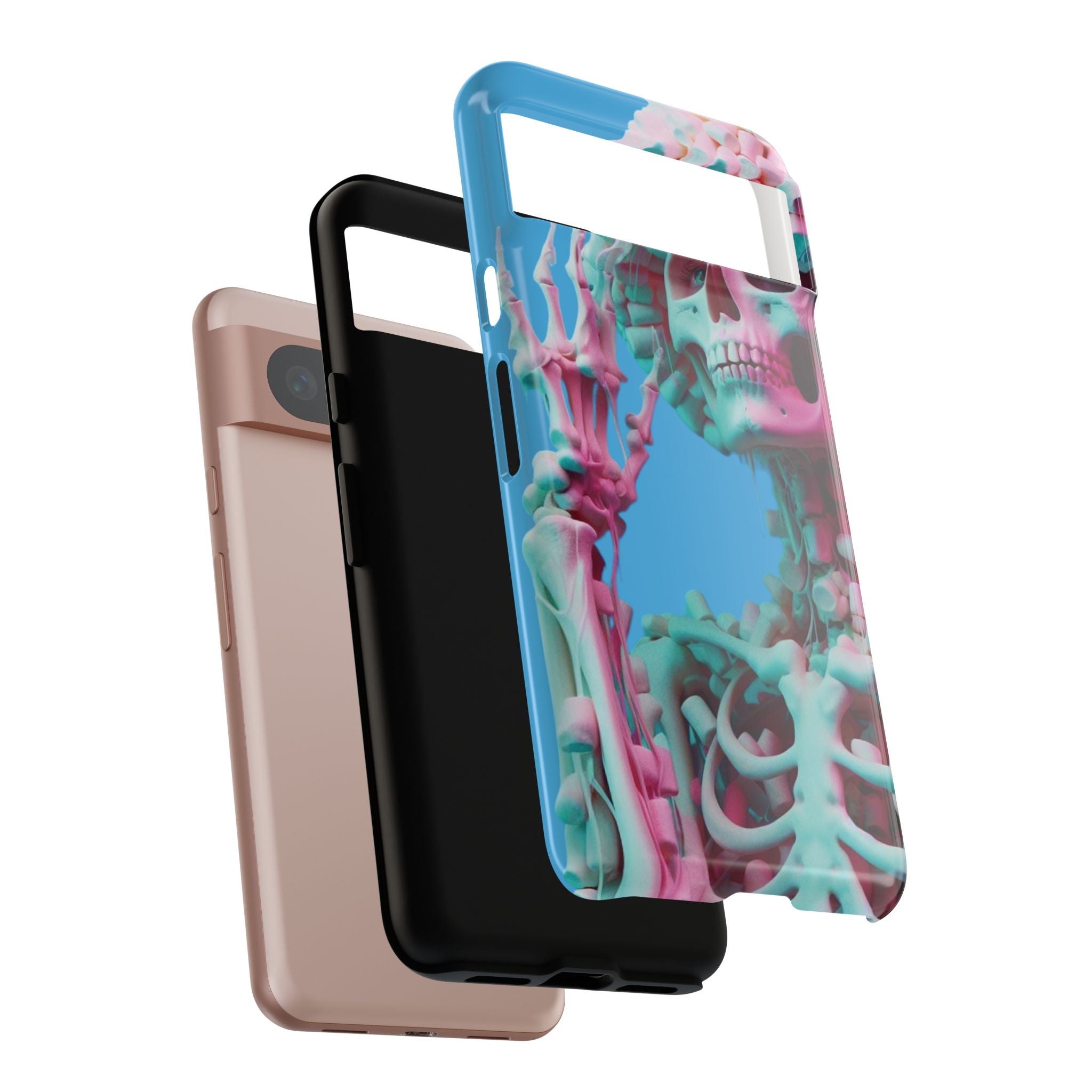 Neon Pink Skeleton Blue Tough Phone Case for iPhone, Galaxy or Google Pixel