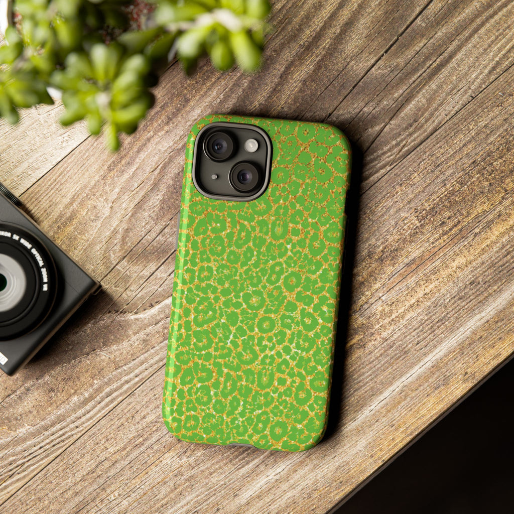 Neon Green Gold Leopard Tough Phone Case iPhone, Galaxy, or Google Pixel