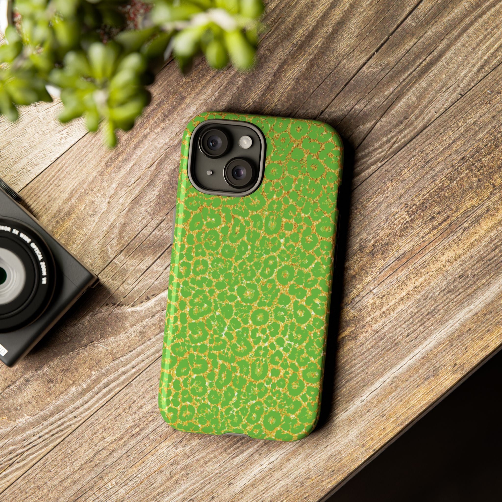 Neon Green Gold Leopard Tough Phone Case iPhone, Galaxy, or Google Pixel