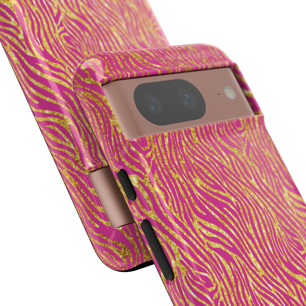 Pink Gold Zebra Print Tough Case for iPhone, Galaxy, or Google Pixel