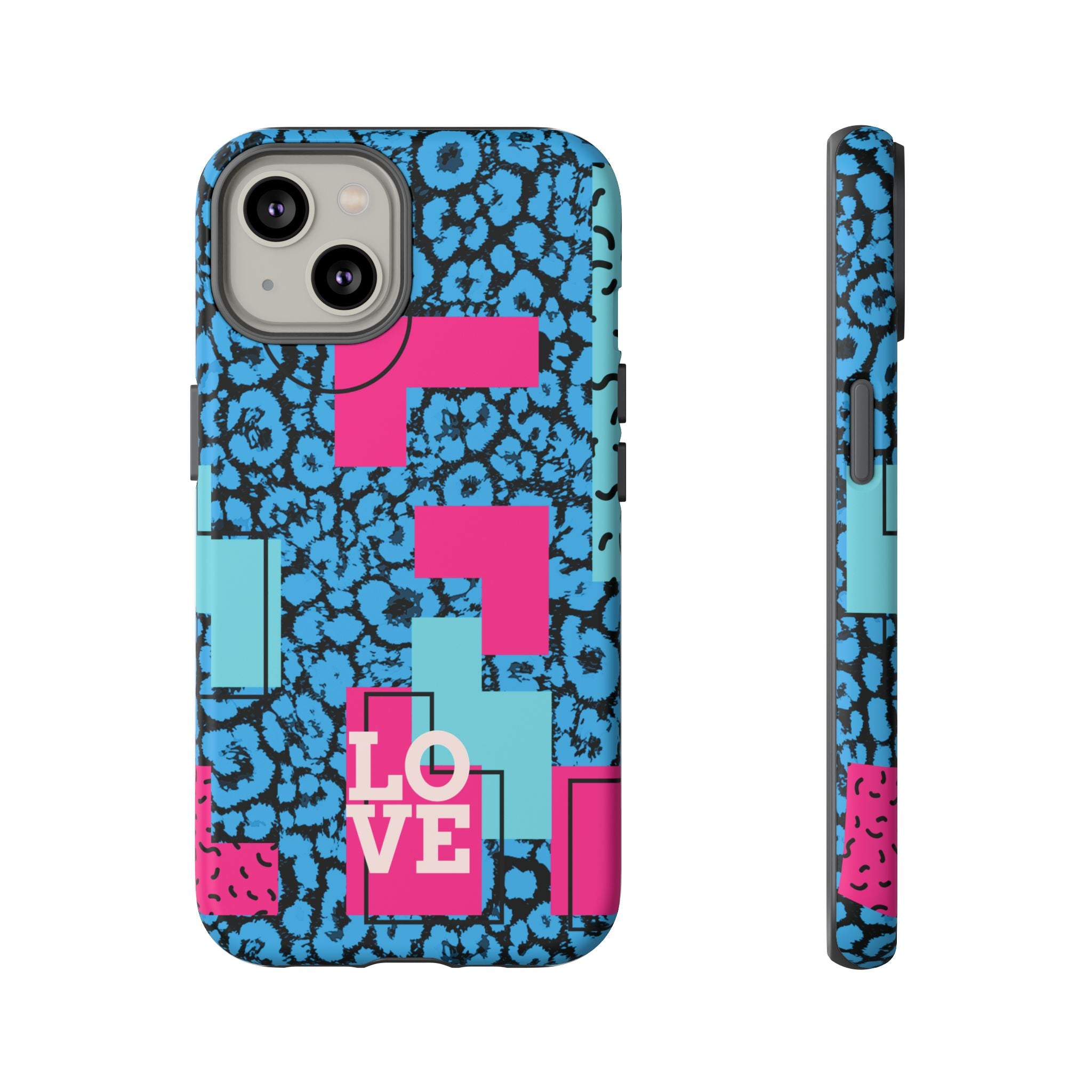 LOVE Blue Leopard 80s Vibe Tough Case for iPhone, Galaxy, or Google Pixel