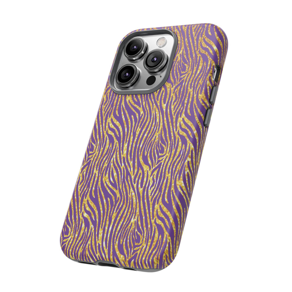 Vibrant Purple Gold Zebra Tough Phone Case iPhone, Galaxy, or Google Pixel