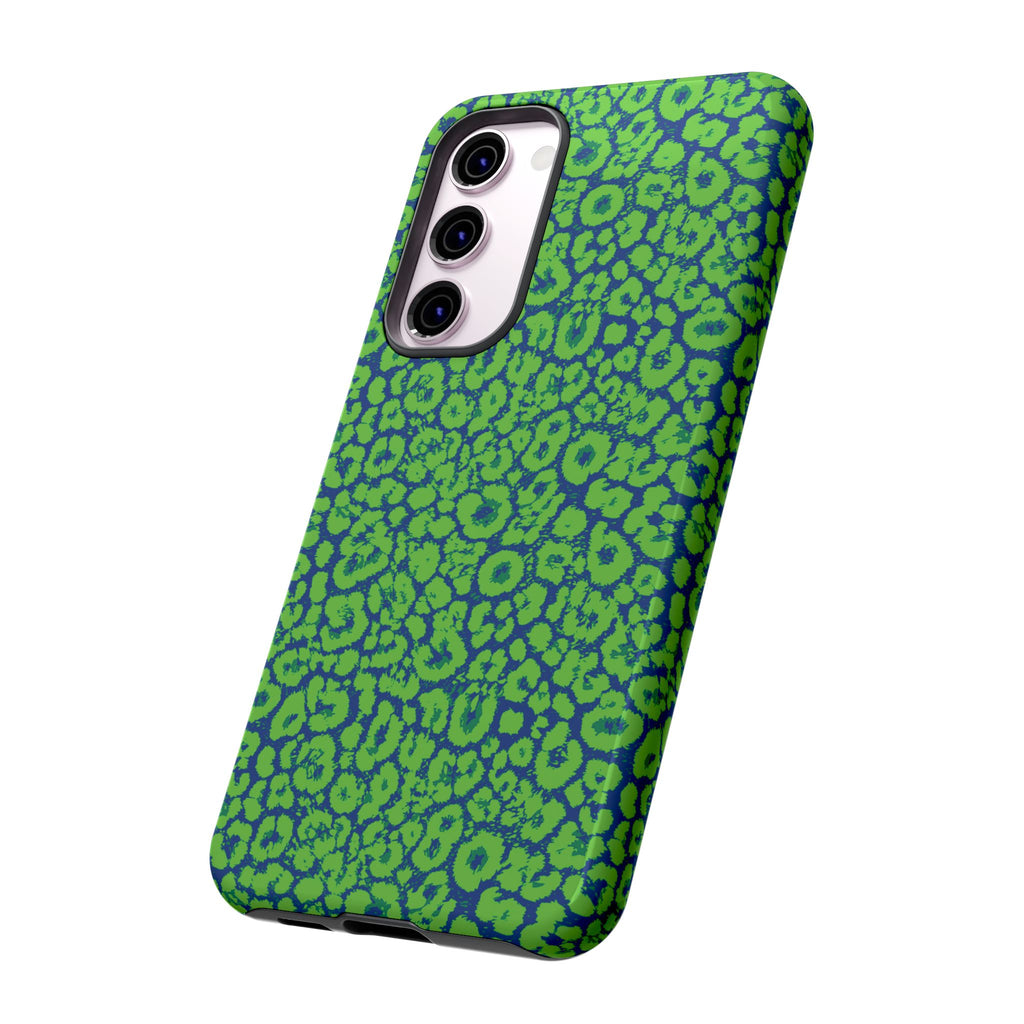 Blue Neon Green  Leopard Tough Phone Case for iPhone, Galaxy, or Google Pixel