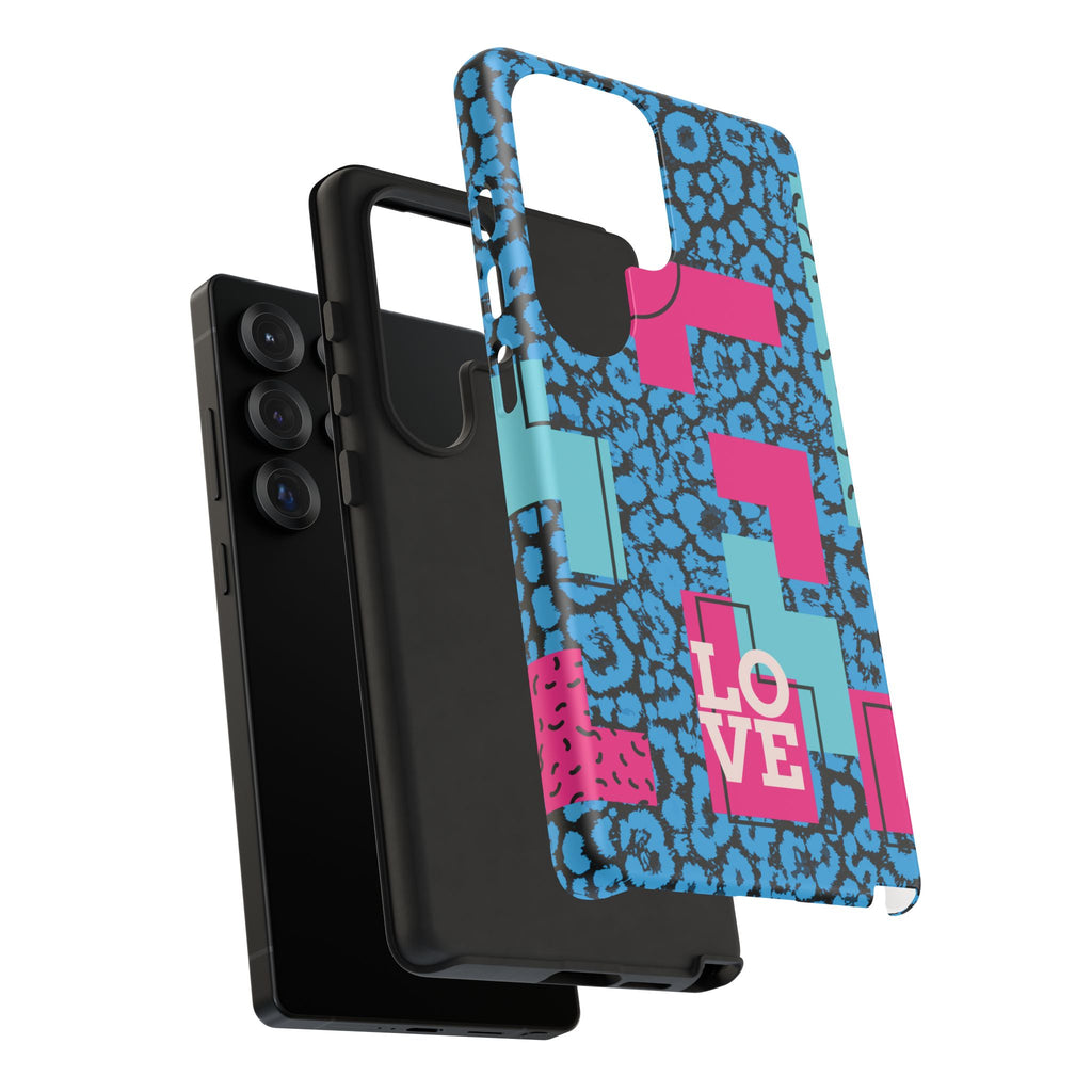 LOVE Blue Leopard 80s Vibe Tough Case for iPhone, Galaxy, or Google Pixel