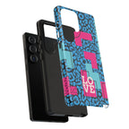 LOVE Blue Leopard 80s Vibe Tough Case for iPhone, Galaxy, or Google Pixel