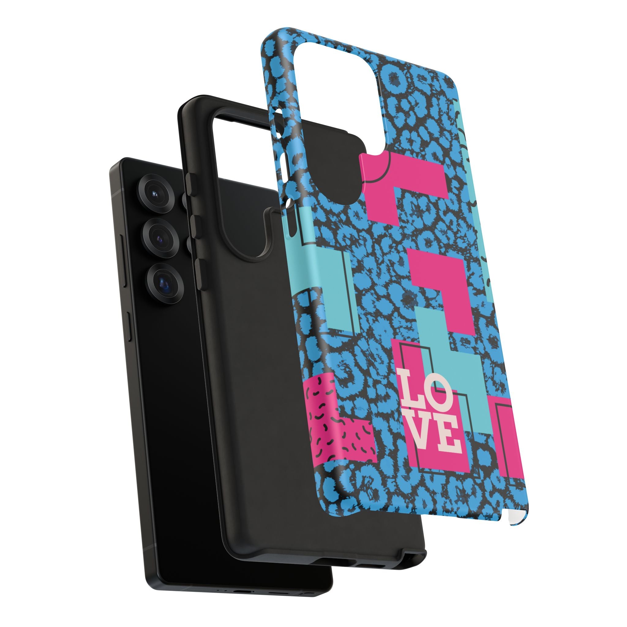 LOVE Blue Leopard 80s Vibe Tough Case for iPhone, Galaxy, or Google Pixel