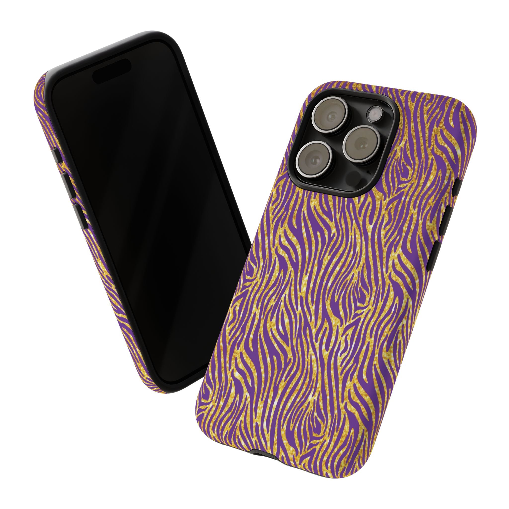 Vibrant Purple Gold Zebra Tough Phone Case iPhone, Galaxy, or Google Pixel