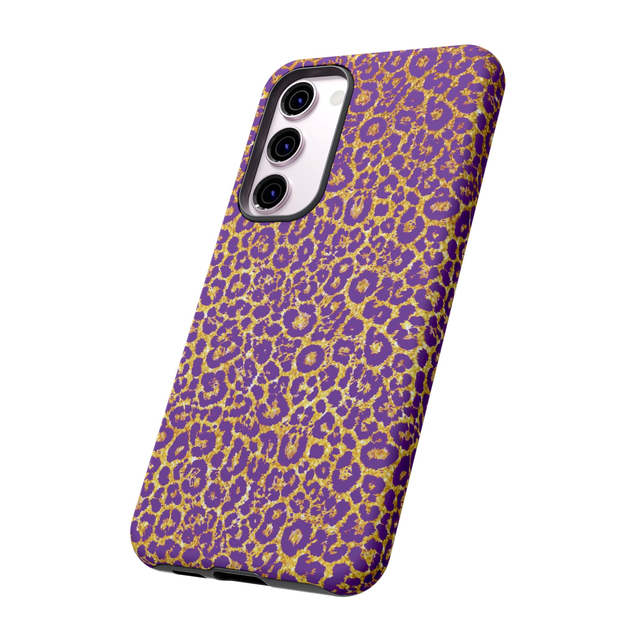 Purple Gold Leopard Tough Phone Case for iPhone, Galaxy, or Google Pixel
