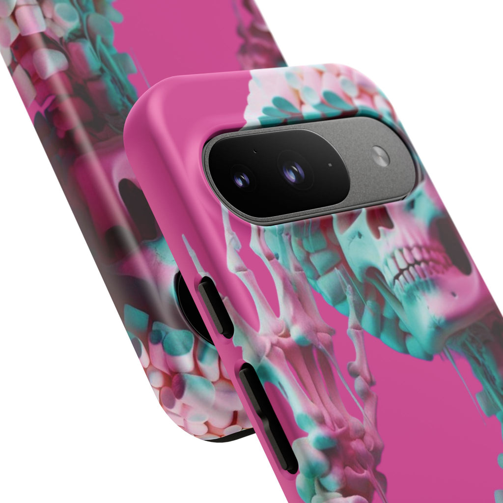 Neon Pink Skeleton Tough Phone Case for iPhone, Galaxy and Google Pixel
