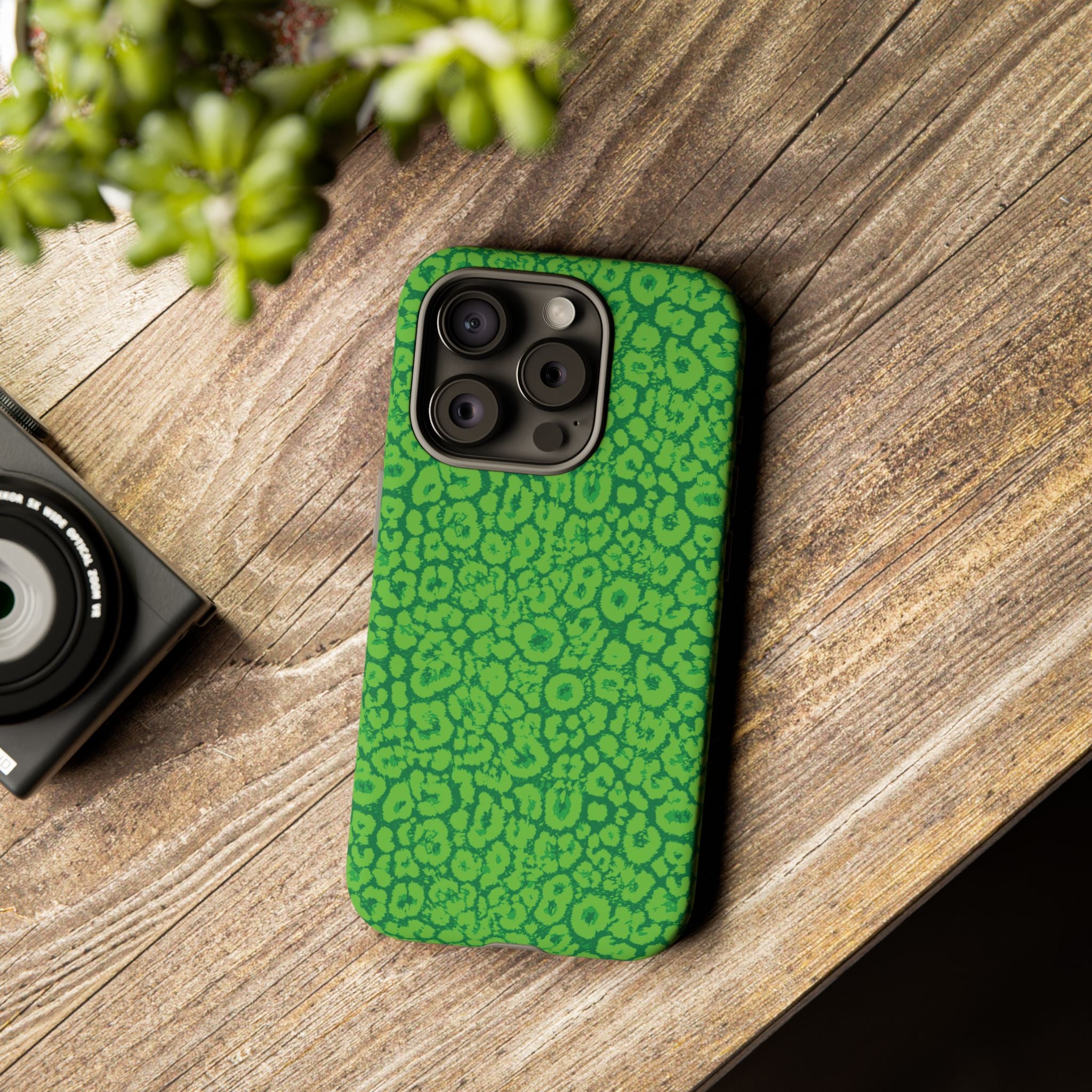 Neon Green Leopard Tough Phone Case for iPhone, Galaxy, or Google Pixel